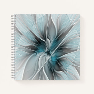 Bloemige Fractale Moderne Abstracte Bloem Blauw Gr Notitieboek