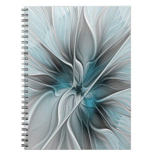Bloemige Fractale Moderne Abstracte Bloem Blauw Gr Notitieboek