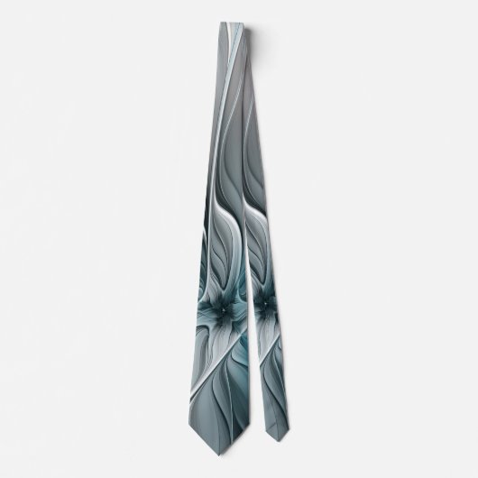 Bloemige Fractale Moderne Abstracte Bloem Blauw Gr Stropdas (Voorkant)