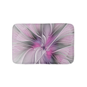 Bloemige Fractale Moderne Abstracte Bloem Roze Gri Badmat