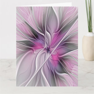 Bloemige Fractale Moderne Abstracte Bloem Roze Gri Bedankkaart