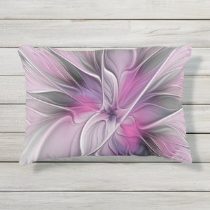 Bloemige Fractale Moderne Abstracte Bloem Roze Gri Buitenkussen