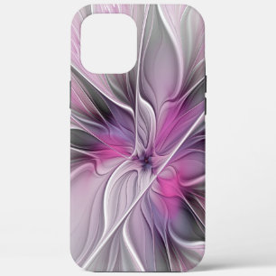Bloemige Fractale Moderne Abstracte Bloem Roze Gri iPhone 12 Pro Max Hoesje