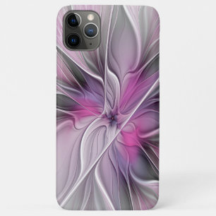 Bloemige Fractale Moderne Abstracte Bloem Roze Gri iPhone 11 Pro Max Hoesje