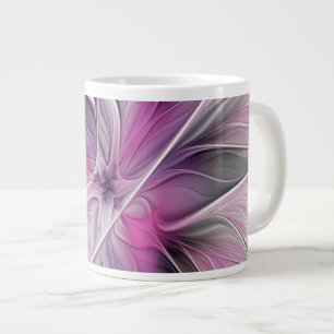 Bloemige Fractale Moderne Abstracte Bloem Roze Gri Extra Grote Beker