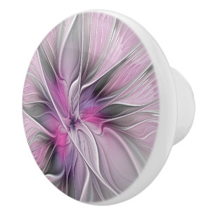 Bloemige Fractale Moderne Abstracte Bloem Roze Gri Keramische Knop