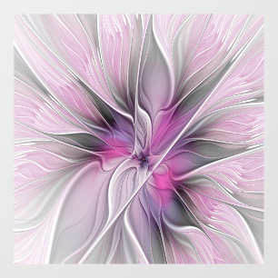 Bloemige Fractale Moderne Abstracte Bloem Roze Gri Raamsticker