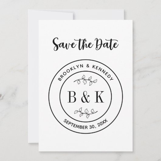 Bloemige Fun Monogram Trouw Koppel Naam Save The Date (Voorkant)