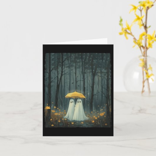 Bloemige Geest Houdt Paraplu Koppel Griezelig Seiz Kaart (Gele Bloem)