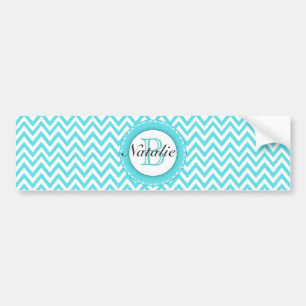 Bloemige gemerkte turquoise blauwe Chevron patroon Bumpersticker