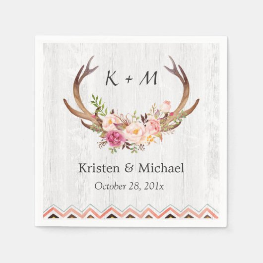 Bloemige Geweide Boho Decor Rustieke Witte Houten Servetten (Voorkant)