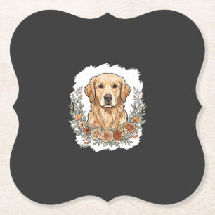Bloemige Golden Retriever Sublimatie Kartonnen Onderzetters