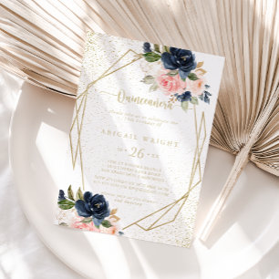 Bloemige Gouden Glitter Geometrische Quinceañera Kaart