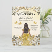 Bloemige Gouden QR Code Prinses Quinceanera Kaart (Staand voorkant)