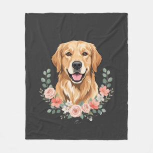 Bloemige Gouden Retriever Hond Portret Sublimatie Fleece Deken
