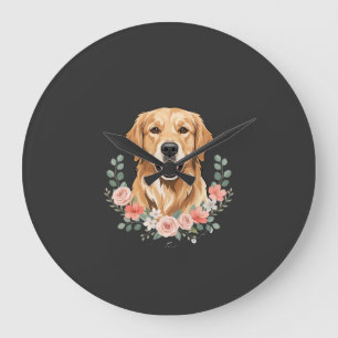 Bloemige Gouden Retriever Hond Portret Sublimatie Grote Klok