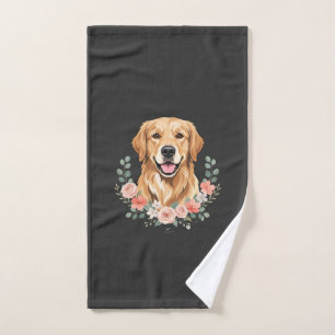 Bloemige Gouden Retriever Hond Portret Sublimatie Handdoek