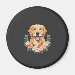 Bloemige Gouden Retriever Hond Portret Sublimatie Magneet