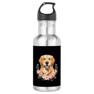 Bloemige Gouden Retriever Hond Portret Sublimatie Waterfles