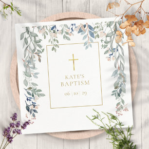 Bloemige Groene Doop Christening Servet