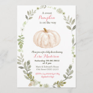 Bloemige groene pompoen baby shower kaart