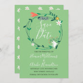 Bloemige groene slinger Save the Date kaart (Voorkant / Achterkant)