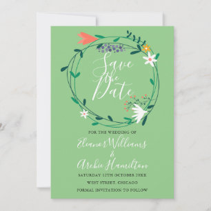 Bloemige Groene Slinger Trouwkaart 'Save the Date' Save The Date