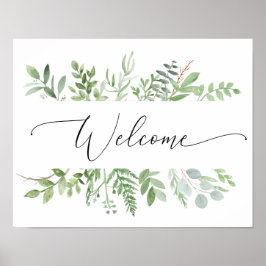 Bloemige groene welkomstbord bruiloft of babyshowe poster