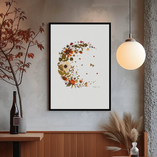 Bloemige Halve Maan l Gedrukt Bloemschilderij Poster