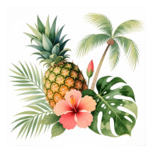 Bloemige Hawaii Ananas & Hibiscus Zomer Naam