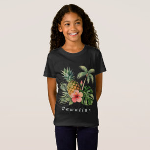 Bloemige Hawaii Ananas & Hibiscus Zomer Naam T-shirt