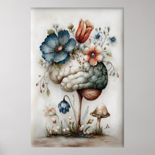 Bloemige Hersenen Kunstprint, Botanisch Surrealism Poster