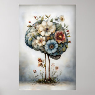 Bloemige Hersenprint, Botanische Hersenillustratie Poster