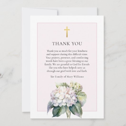 Bloemige Hortensia Religieuze Rouwkaart Bedankt Kaart (Voorkant)