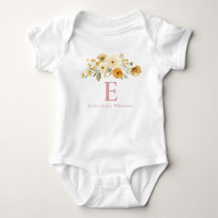 Bloemige Initiaal Stof Rose Meisje Monogram Romper
