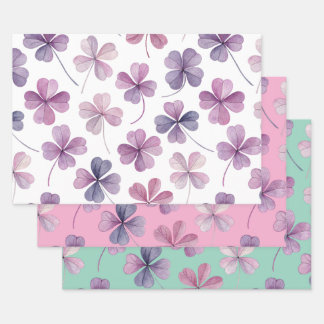 “Bloemige Inpakvellen – Klaverontwerp (3-pack)” Inpakpapier Vel