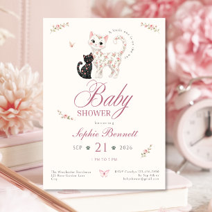 Bloemige katten babyshower uitnodiging voor meisje