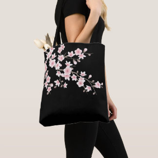 Bloemige Kersenbloesems ROZE Roze Zwart Draagtas