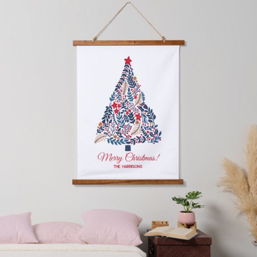 bloemige kerstboom hangend wandkleed (Slaapkamer)