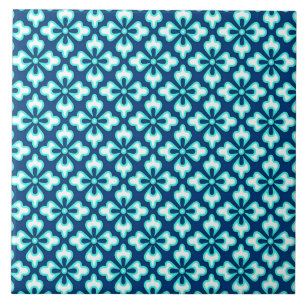 Bloemige kimono-afdruk, turquoise en indigo tegeltje