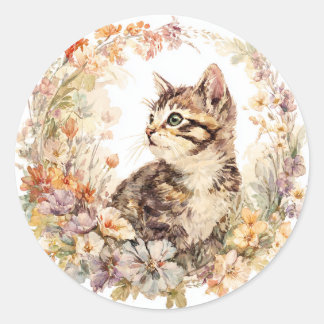 Bloemige Kitten Sticker Vel