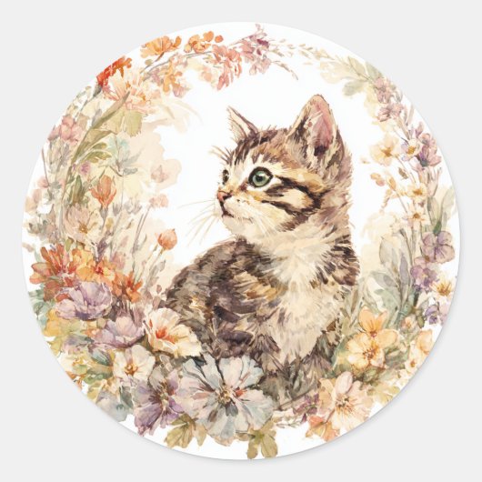Bloemige Kitten Sticker Vel (Voorkant)