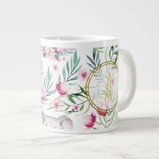 Bloemige KOALA BEER Monogram Meisjes Slaapkamer Ba Extra Grote Beker (Voorkant rechts)