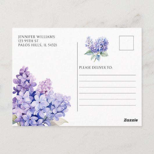 Bloemige lavendel bruidsfeest uitnodigingskaart briefkaart (Achterkant)