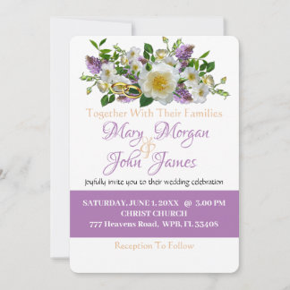 Bloemige lavendel goud & witte bloemen met ring kaart