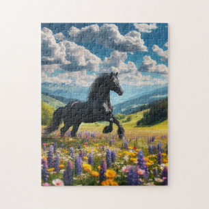 Bloemige/lente paard/hengst legpuzzel
