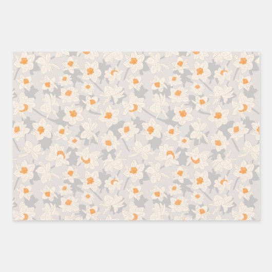 Bloemige Lentebloem Narcis | Blauw en Grijs Inpakpapier Vel (Voorkant)