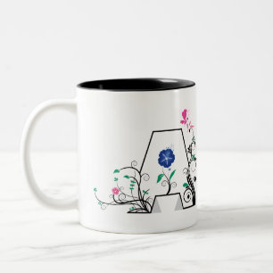 Bloemige Letter A Monogram Tweekleurige Koffiemok