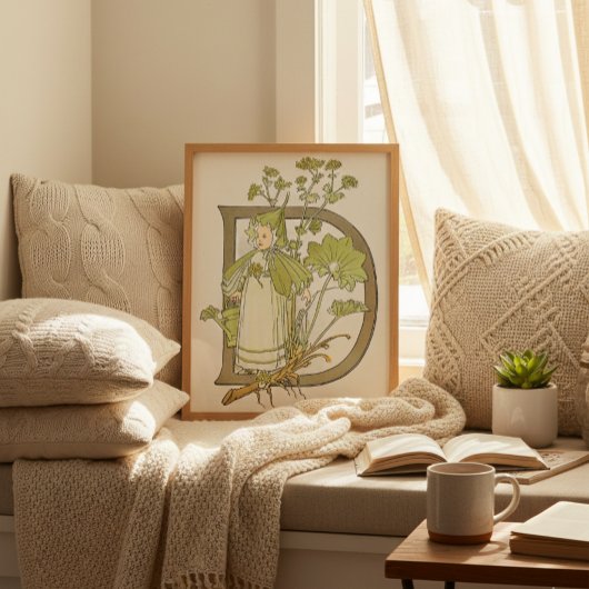 Bloemige letter D poster van Ottilia Adelborg