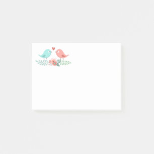 Bloemige Liefdesvogels Roze En Blauwe Huwelijkslie Post-it® Notes